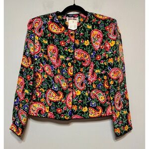 NWT Vintage Maggy London Paisley Silk Quilted Jacket‎ Size 6 Maximalist Eclectic